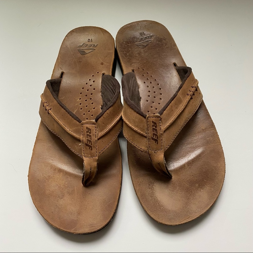 Reef Men's 10 Marbea SL Vegan Leather Flip Flops - Bronze Brown.